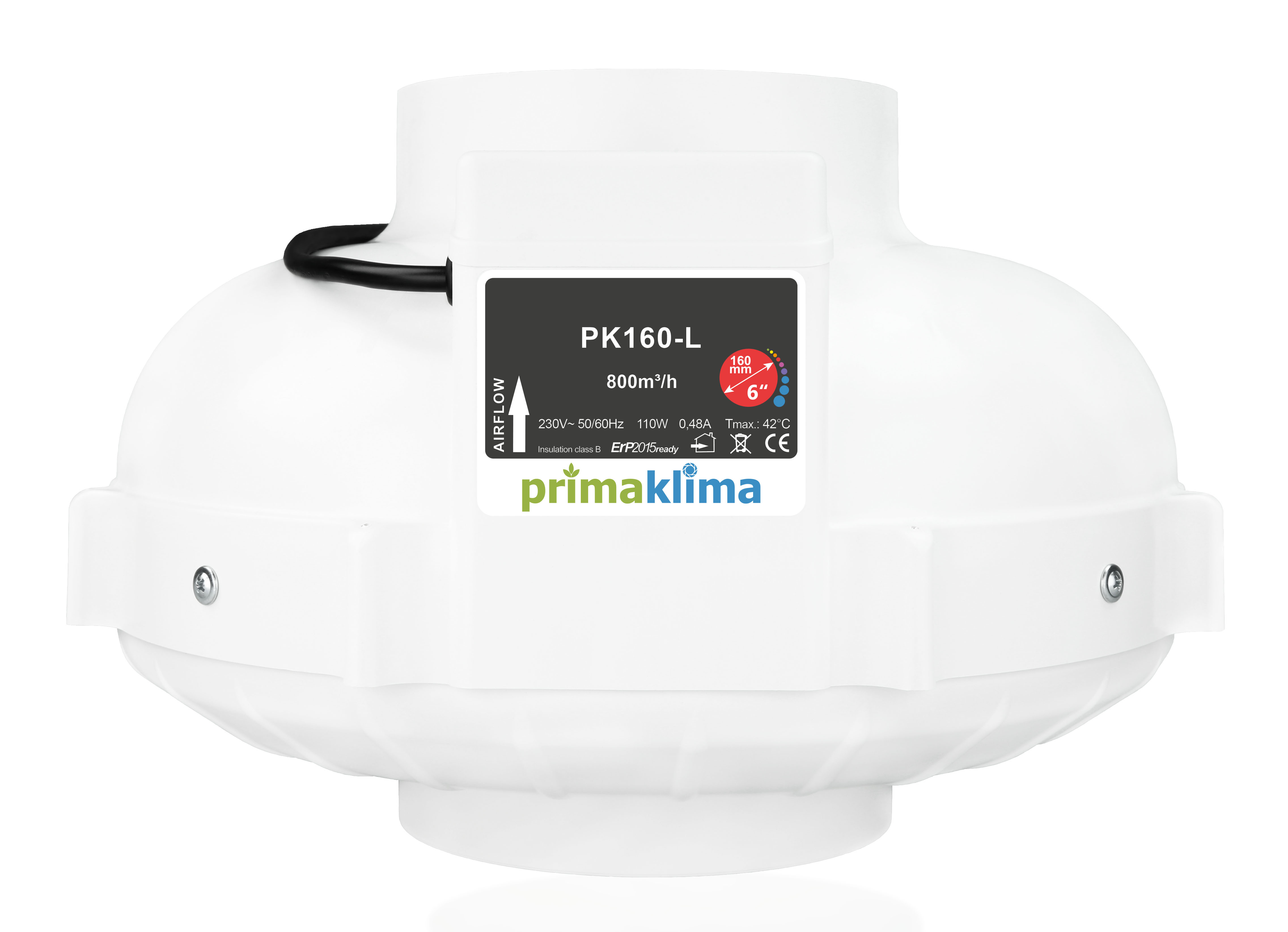 Prima Klima Rohrventilator 1-Speed 800m³/h 160mm PK160-L