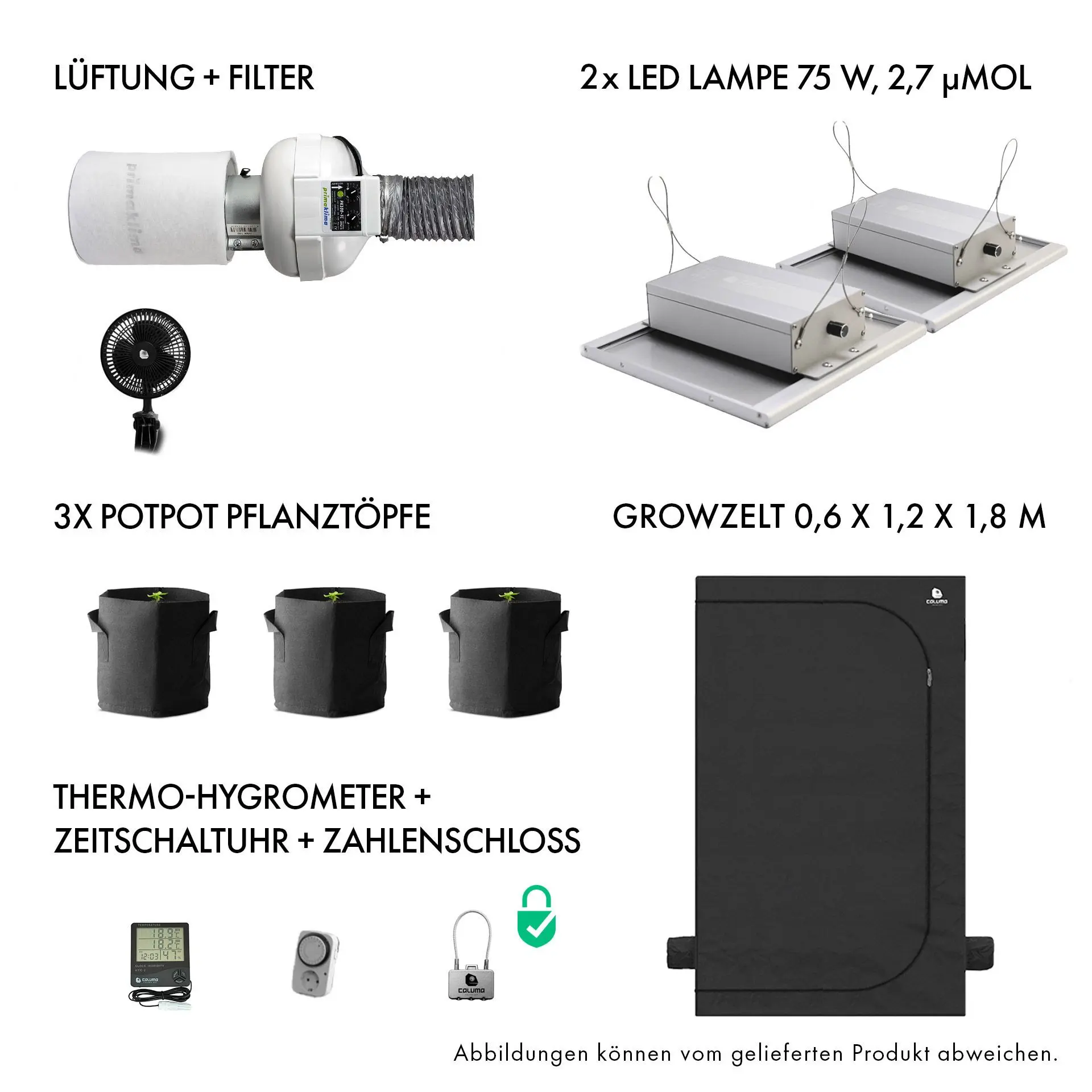 Growbox Komplettset 300W 60x120cm - Caluma Set Ambient - 3 Plants Plus Premium