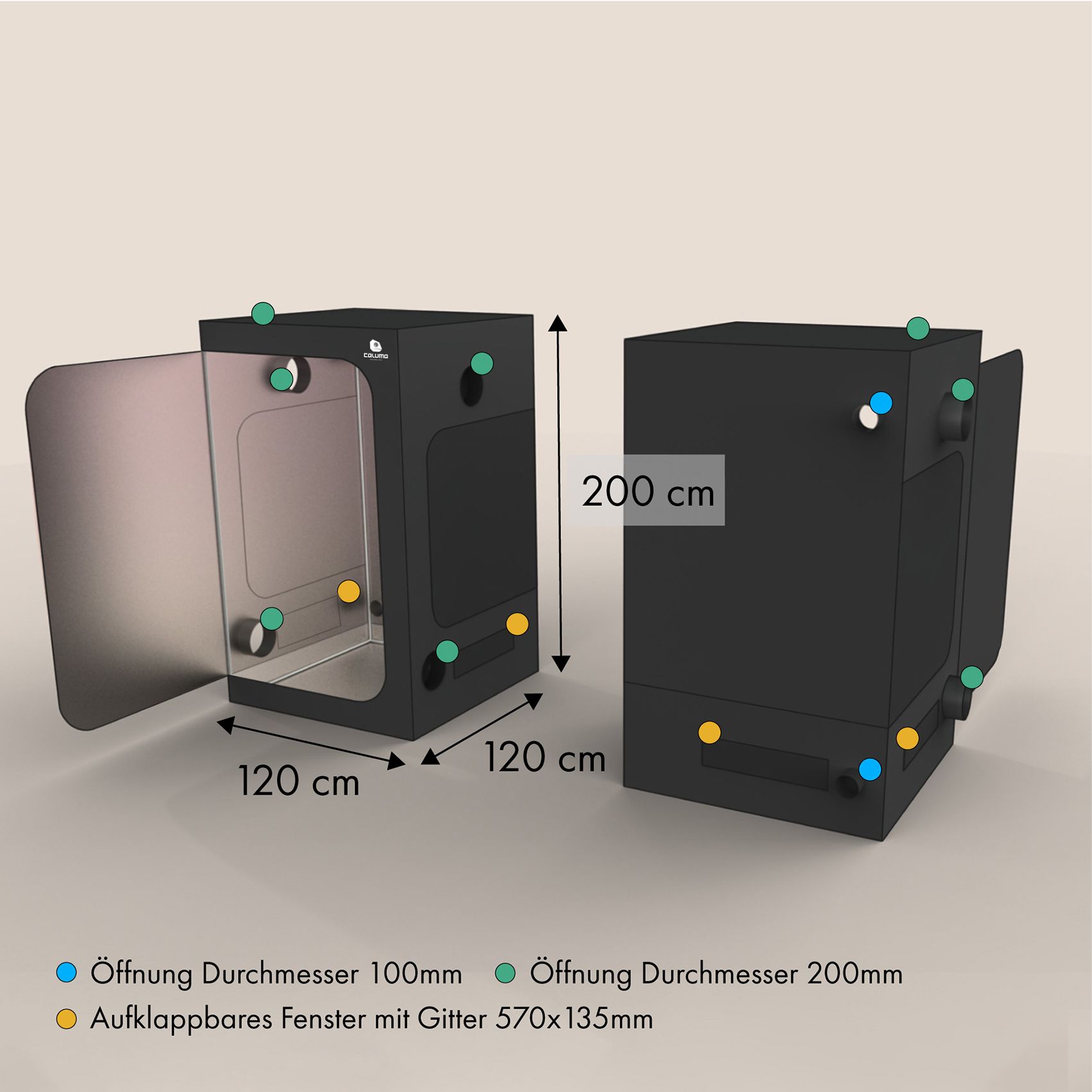 Growbox Komplettset 480W LED 120x120cm - Caluma Set - 4 Plants Plus