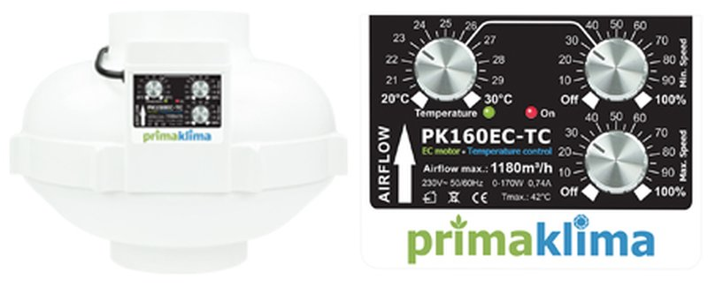 Prima Klima EC Rohrlüfter PK160EC-TC 1180m³ Temp/Speed Controlled