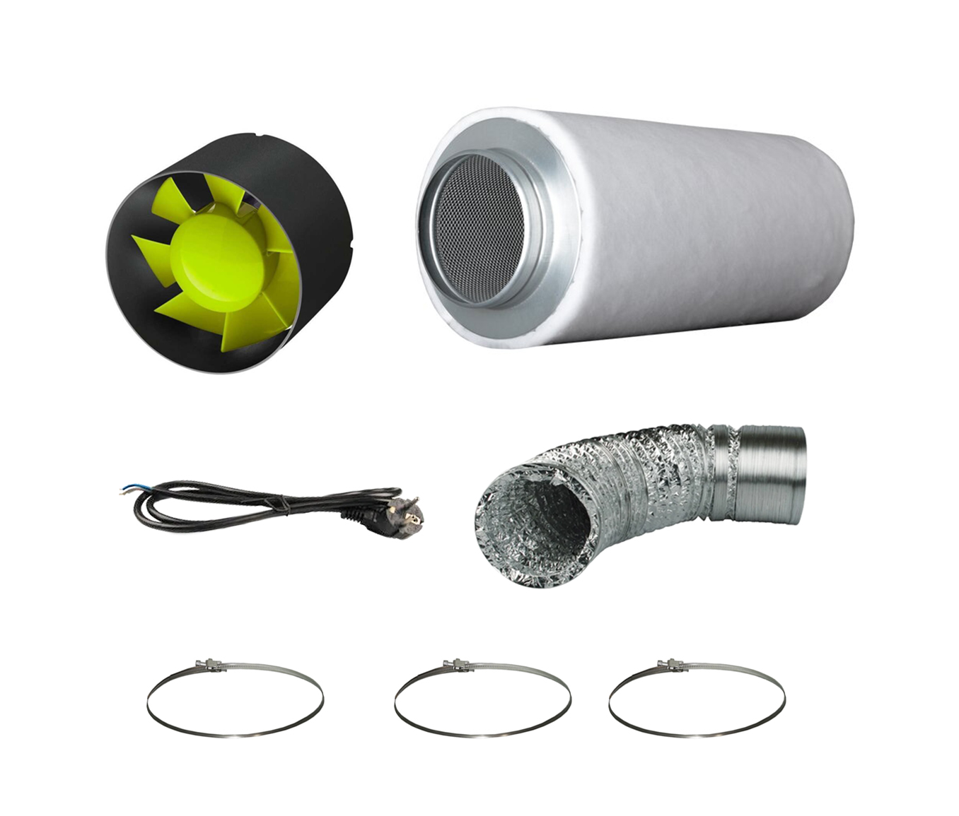 Abluft Komplett Set Eco Midi 200mh 125mm mit 2 zusätzlichen Klemmen