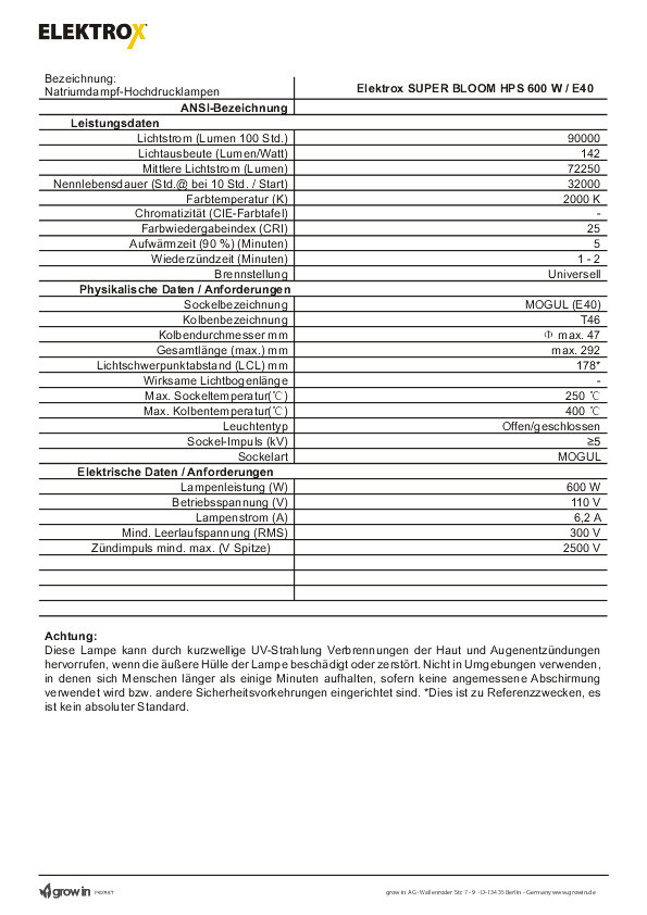 600W Elektrox SUPER BLOOM HPS Blüte Details 3