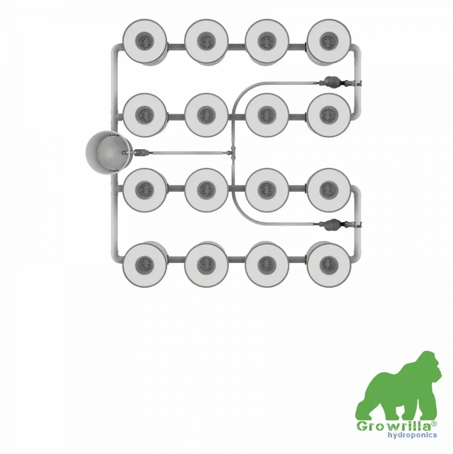 Growrilla RDWC PRO_16-Topfe 19L in 4 Reihen von oben