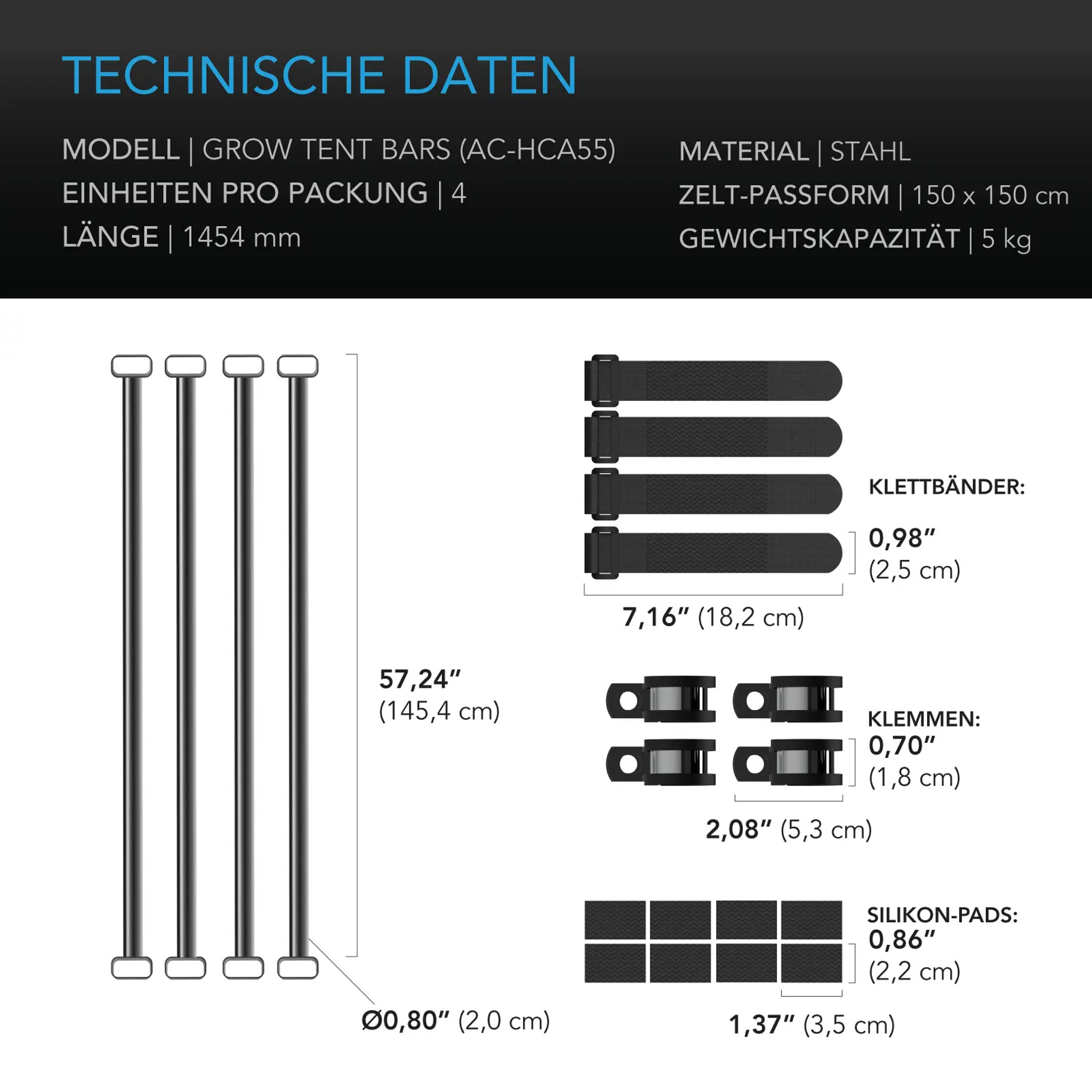 AC Infinity Grow-Zelt-Verstarkungs- und Montagestangen 150x150cm Details 5