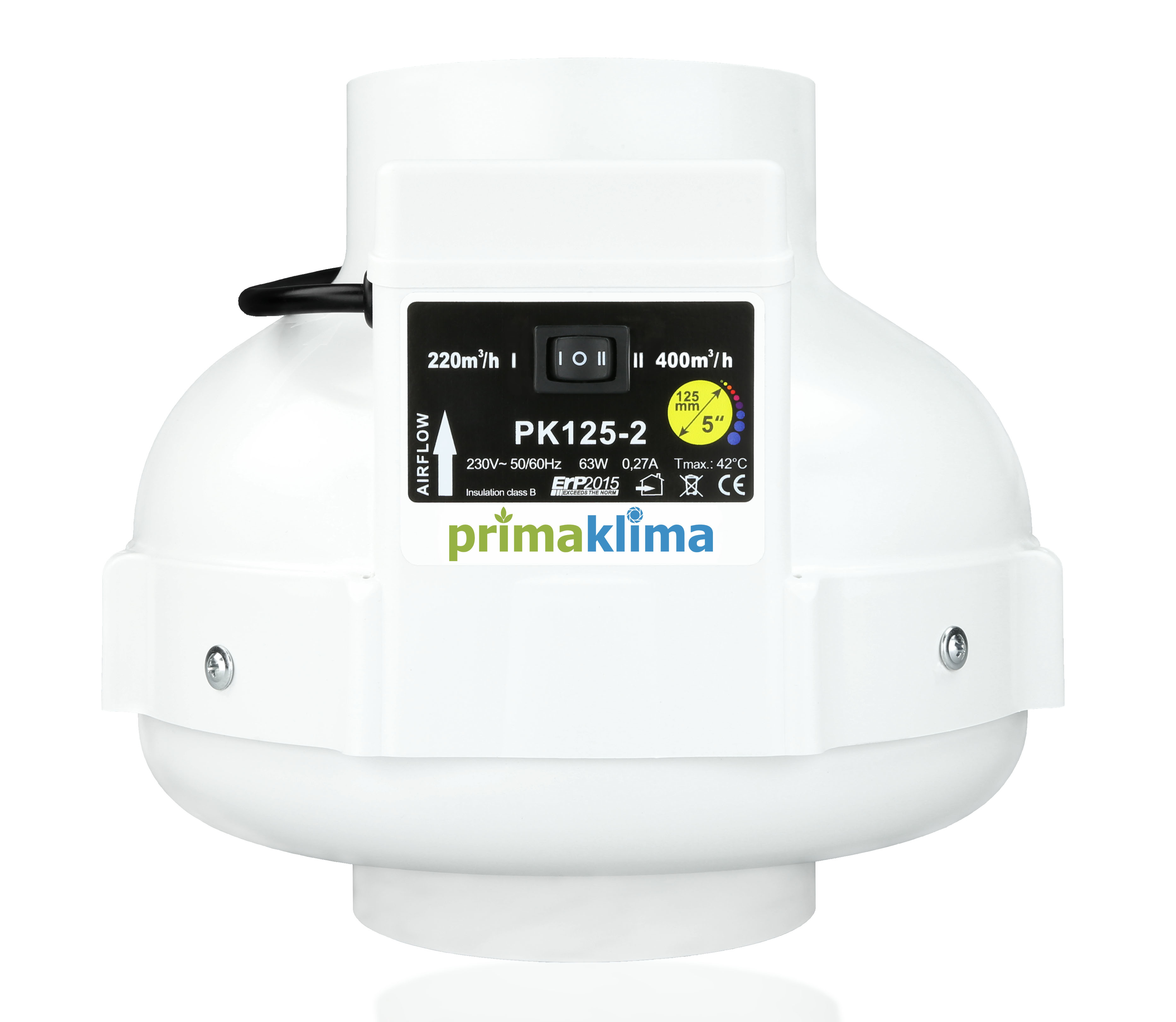 Prima Klima Rohrventilator 2-Speed 220/400m³/h 125mm PK125-2