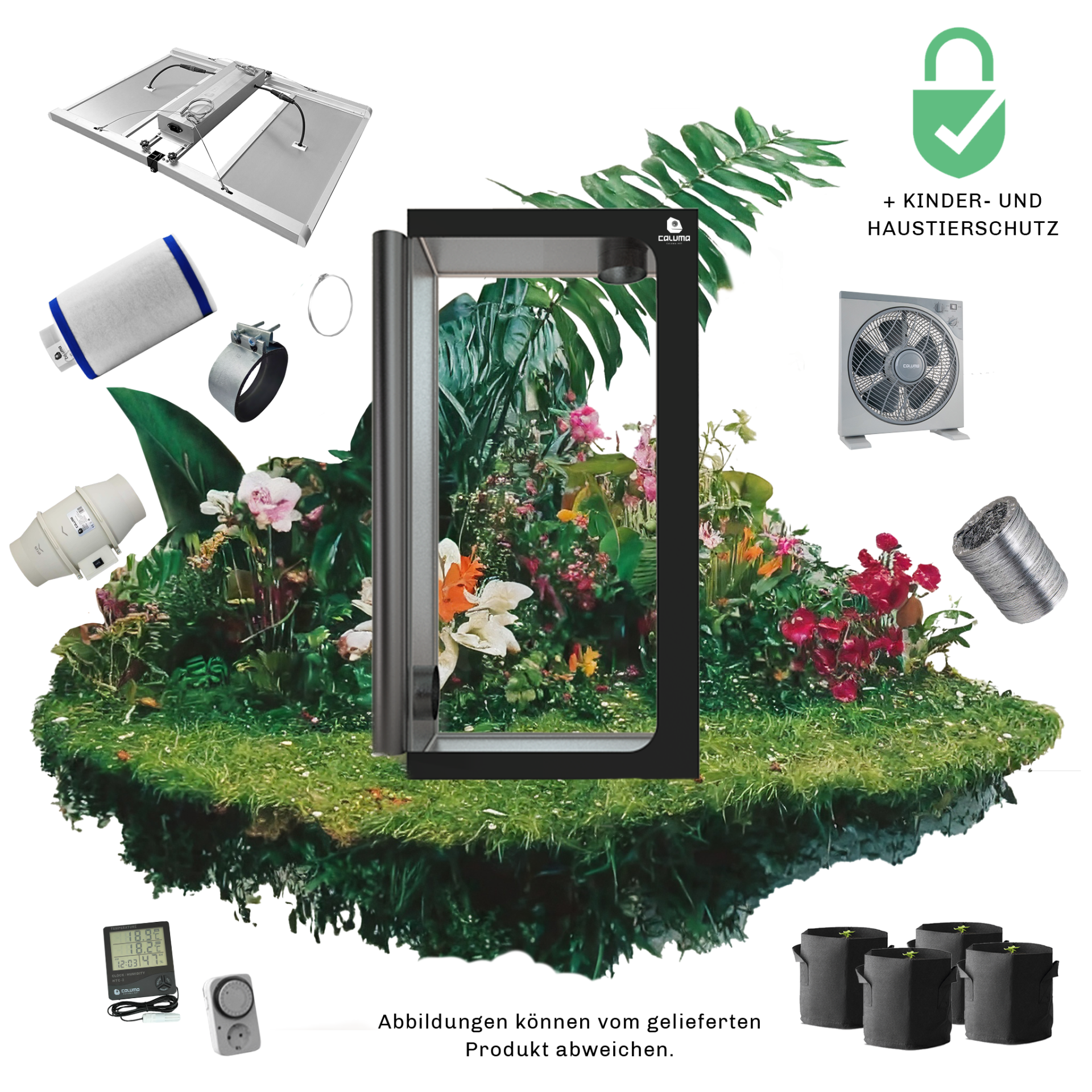 Growbox Komplettset 480W LED 120x120cm - Caluma Set - 4 Plants Plus Info