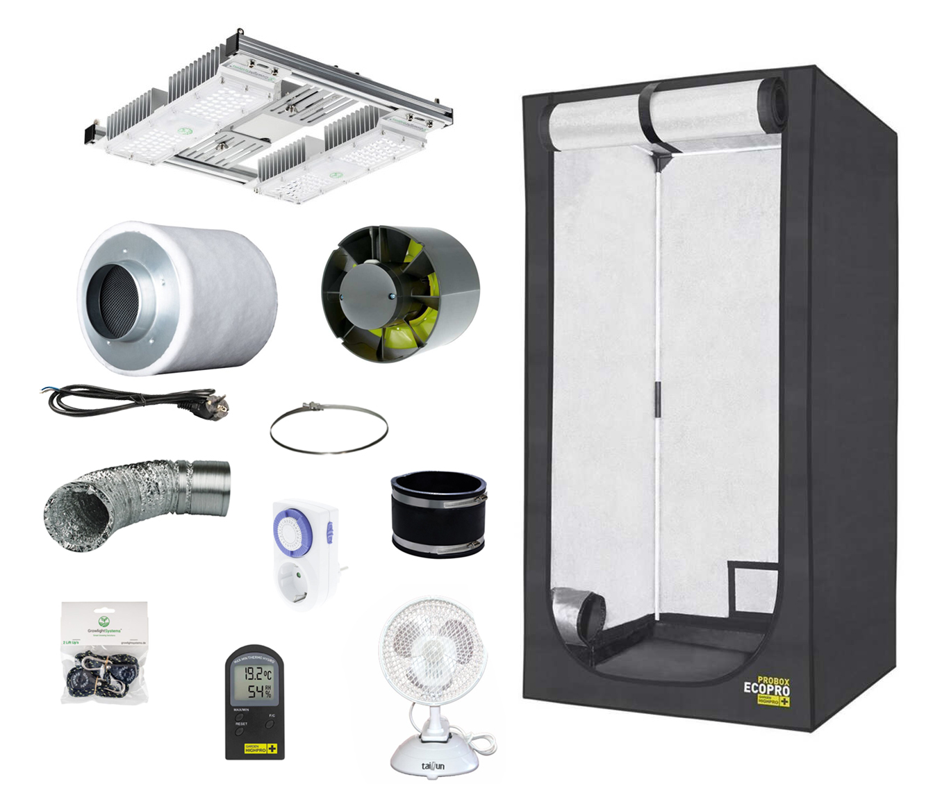 Growbox Komplettset 100W LED 40x40x140cm mit Garden Highpro Growbox Ecopro 40