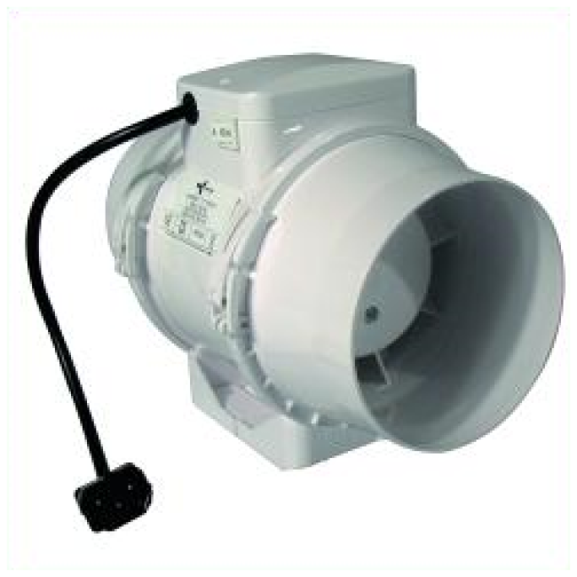 Ventilution Mixed In-Line Ventilator mit Schalter & IEC-Kabel, Kunststoff 220/280m³/h 125mm