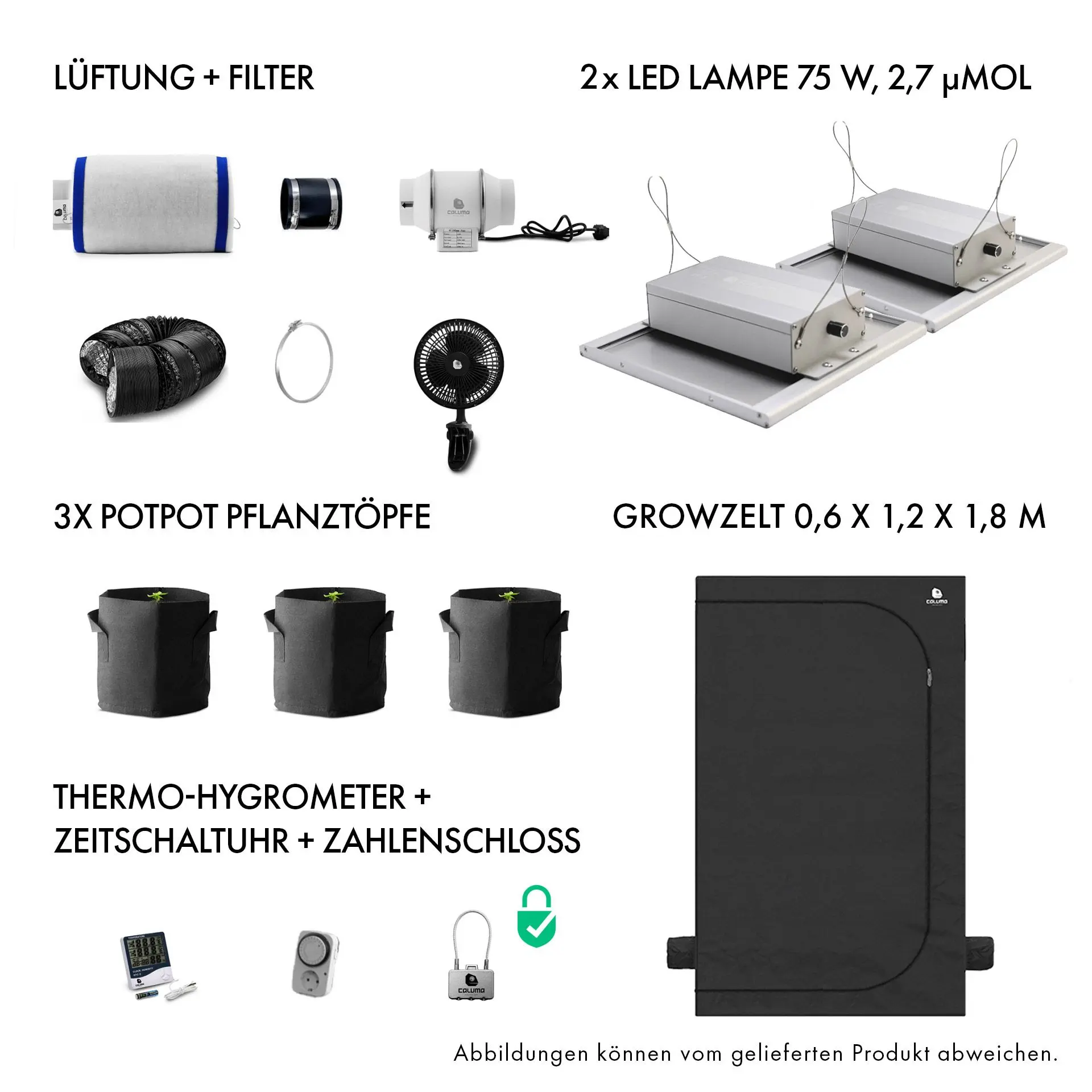 Growbox Komplettset 150W 60x120cm - Caluma Set Ambient - 3 Plants
