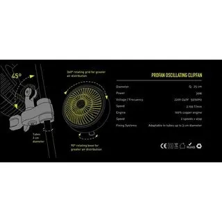 GHP Profan Oszillierender Clipventilator 25 cm 20 W  GHP Profan Clipventilator oszillierend 20cm 20W Details 7