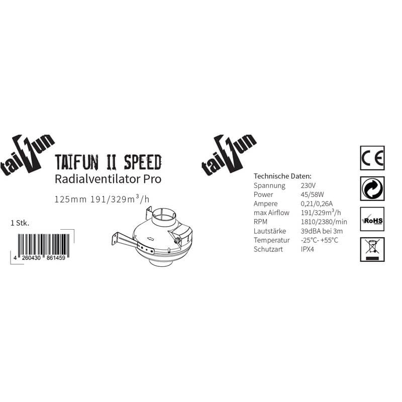 Taifun II Speed Radialventilator Pro 191-329m³h 125mm