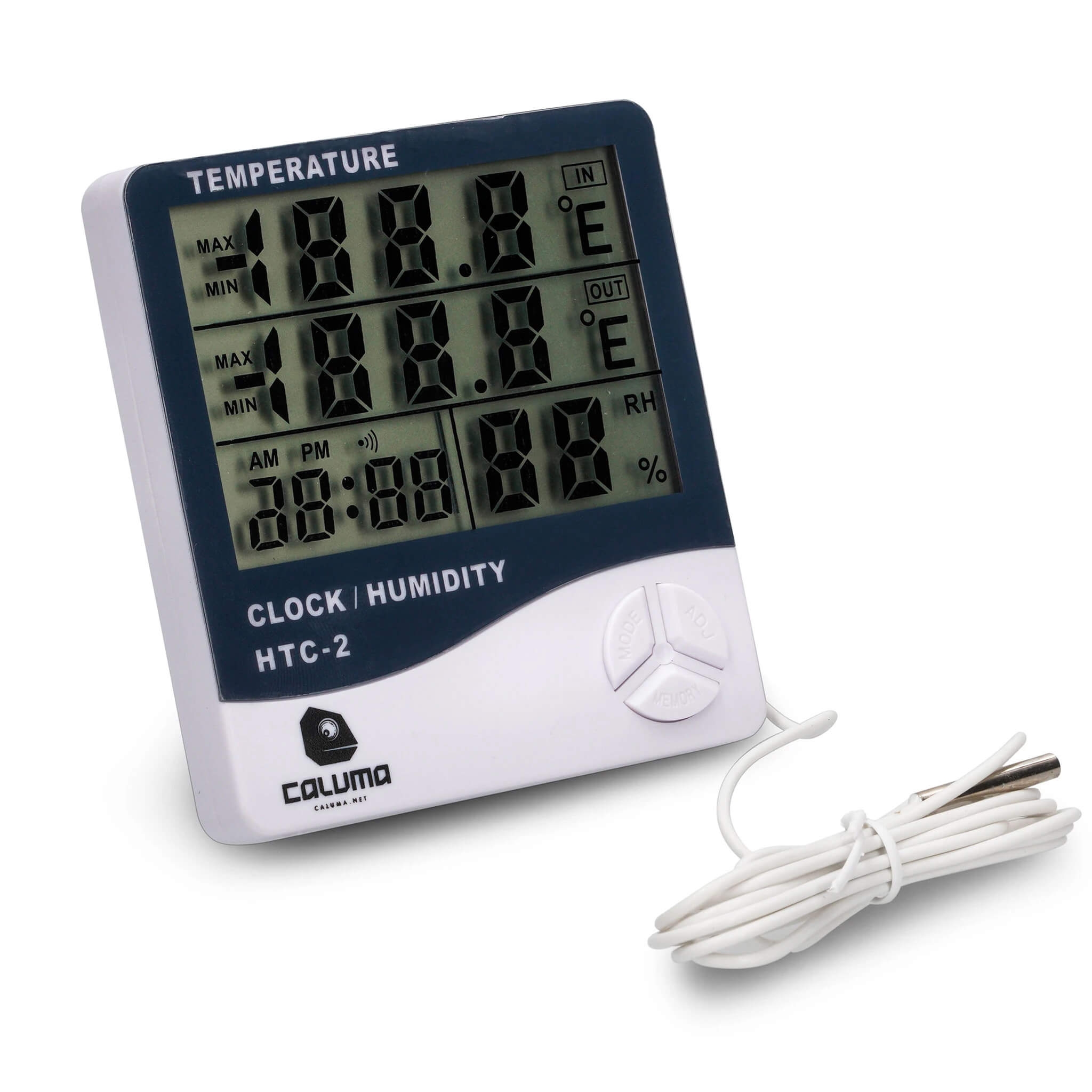 Caluma Temperatur- und Feuchtigkeitsmessgerät mit Uhr und Sonde