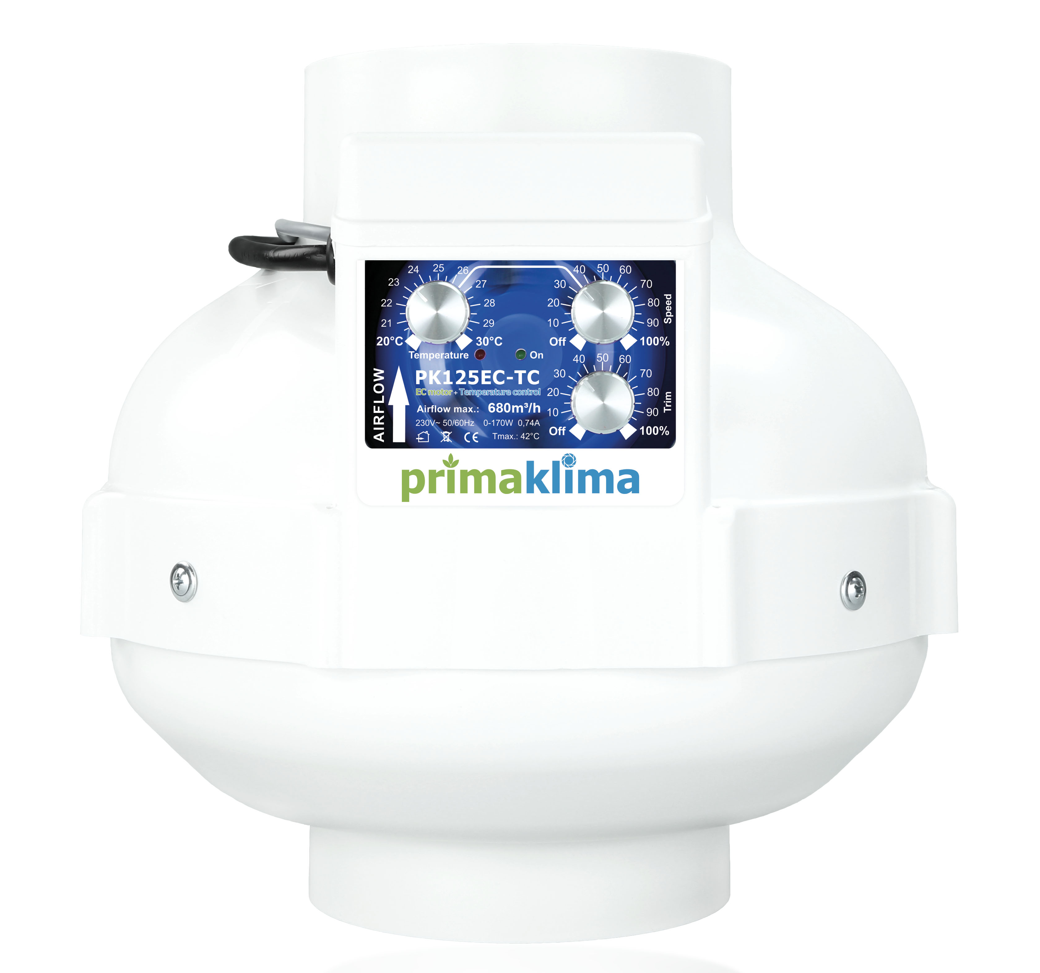 Prima Klima Rohrventilator  EC-TC Temp./Speed Controlled 700m³/h 125mm PK125EC-TC