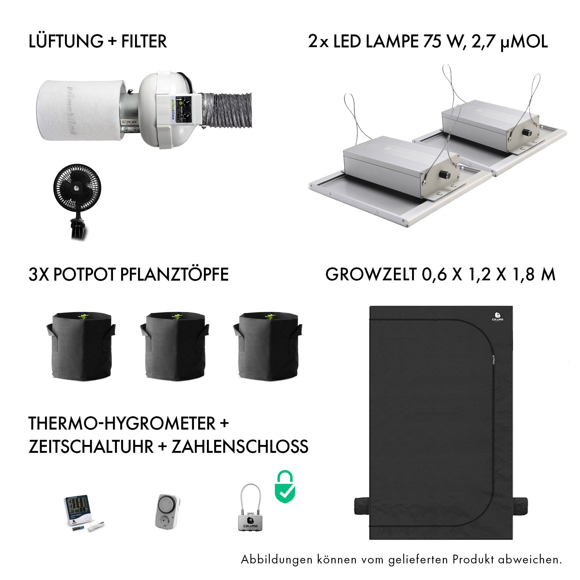Growbox Komplettset 150W 60x120cm - Caluma Set Ambient - 3 Plants Premium