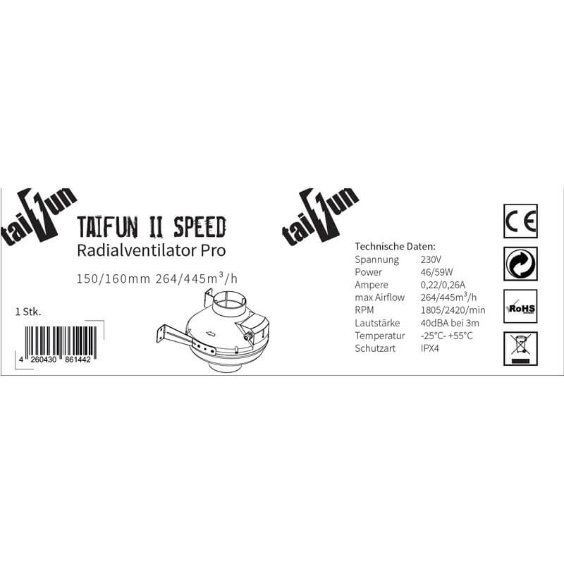 Taifun II Speed Radialventilator Pro 264/445m³/h 150/160mm