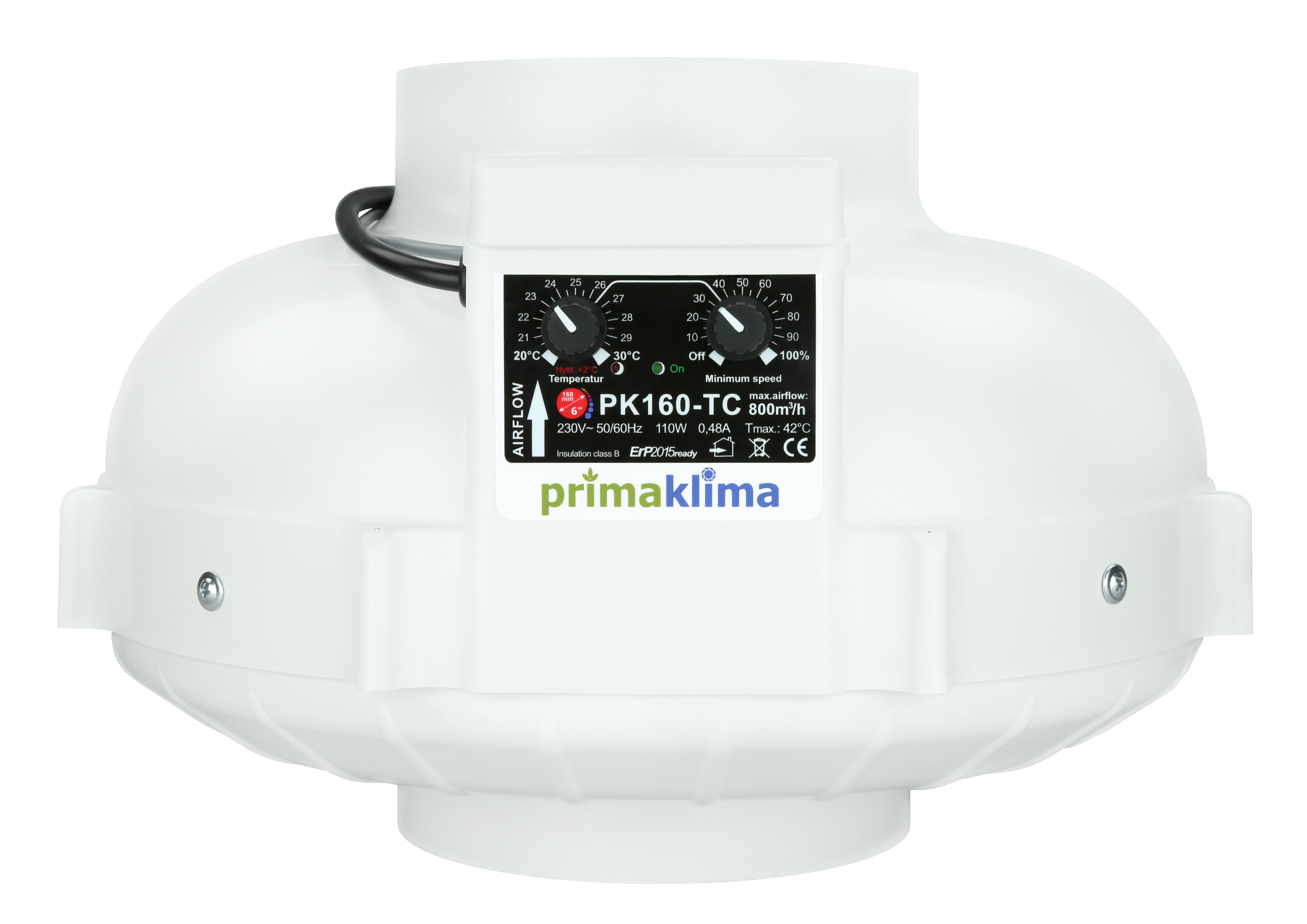 Prima Klima Rohrventilator TC Temp. Controlled 800m³/h 160mm PK160-TC