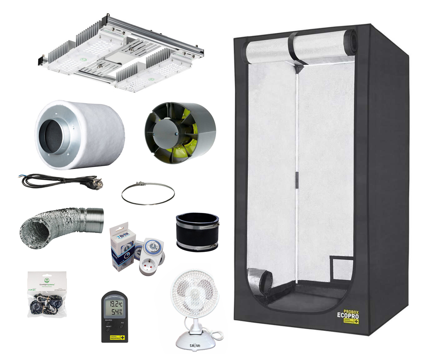Growbox Komplettset 100W LED 60x60x140cm mit Garden Highpro Growbox Ecopro 60