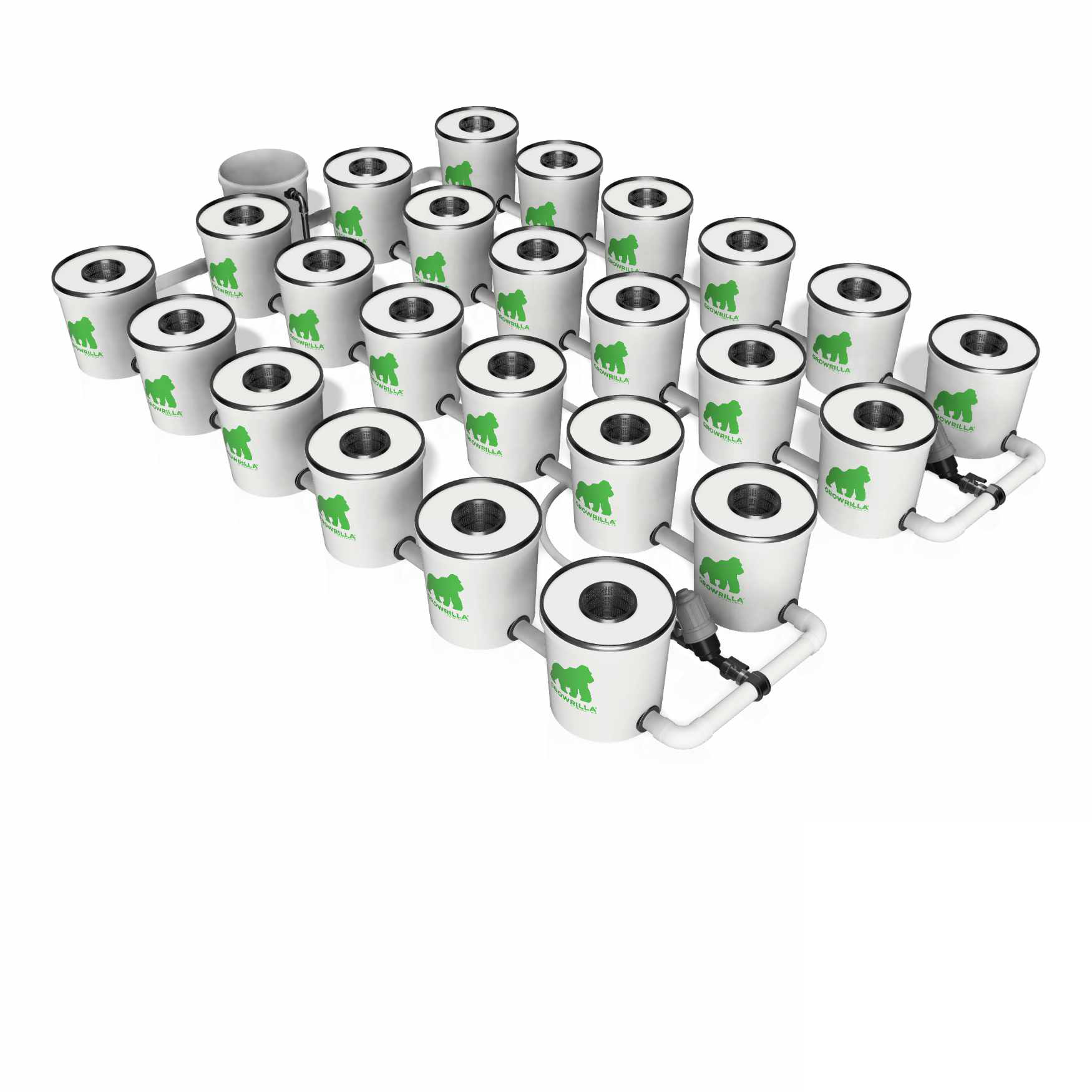 Growrilla RDWC PRO _ 24-Topfe 19L in 4 Reihen