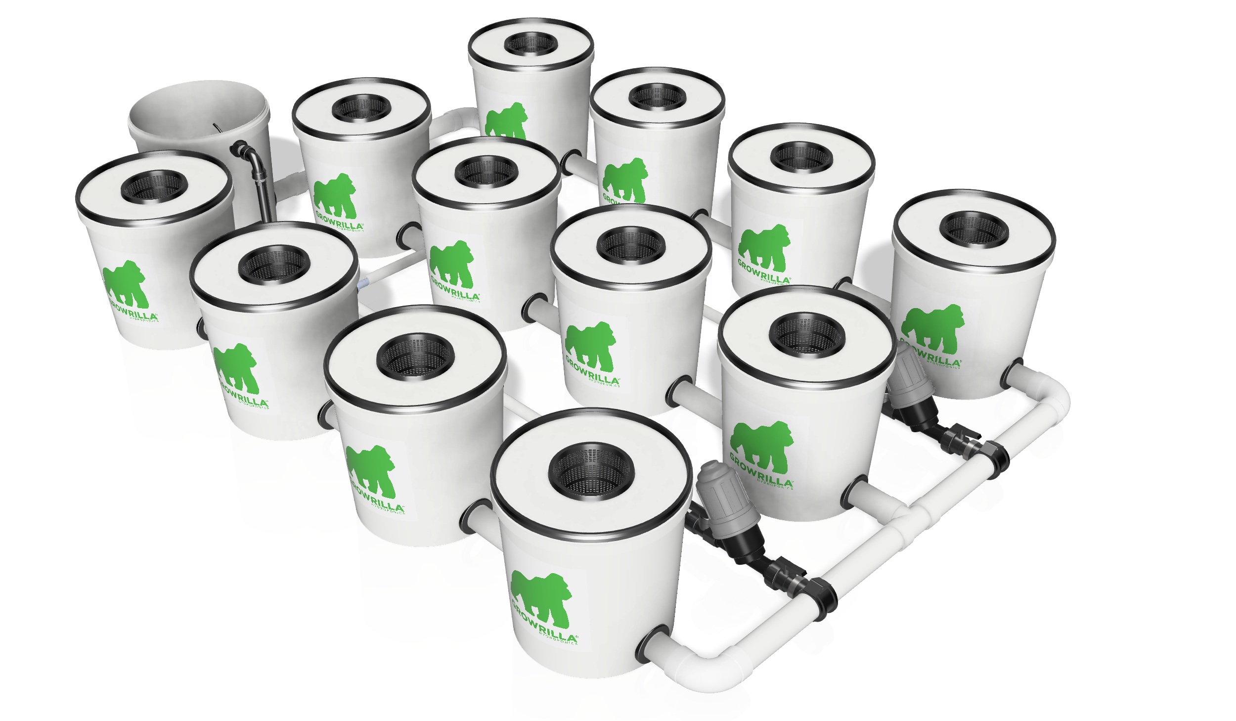 Growrilla RDWC PRO _ 12-Topfe 19L in 3 Reihen